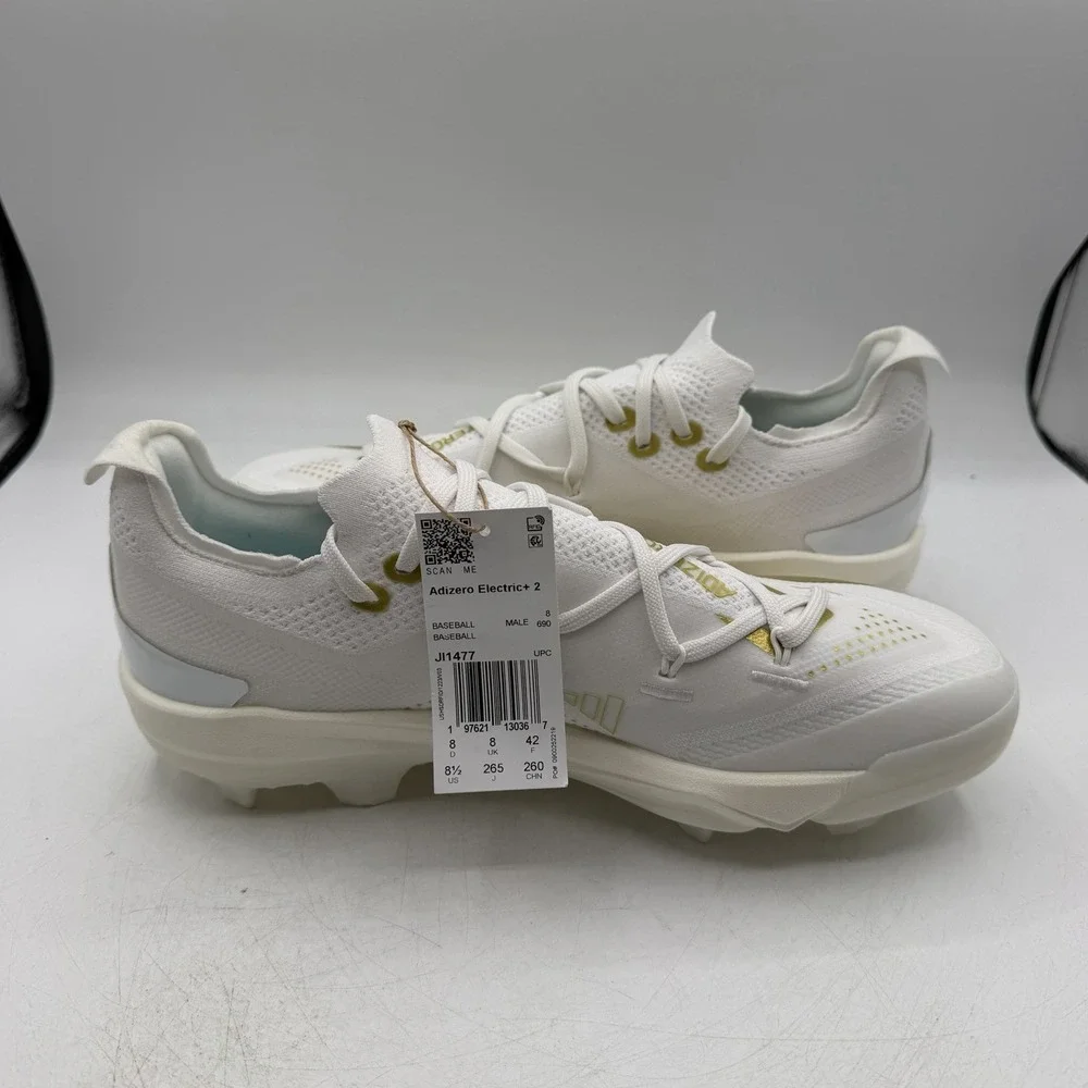 Adidas Electric+ 2 TPU Baseball Cleats Mens Sz 8.5 White/Gold Shoes JI1477 NWT